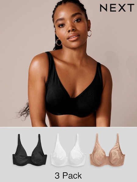 Black/White/Praline Nude Non Pad Full Cup DD+ Microfibre Smoothing Ultimate Comfort T-Shirt Bras 3 Pack (Q91836) | CHF 66