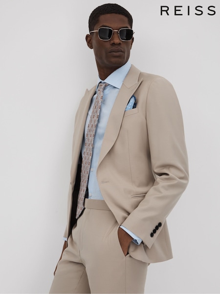 Piatră - Normală - Reiss Dillon Slim Fit Wool Blend Single Breasted Blazer (Q91843) | 2,706 LEI
