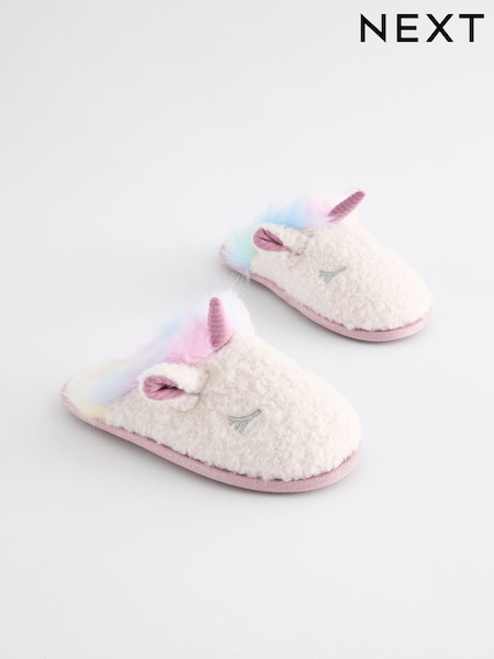 White Rainbow Unicorn Mule Slippers (Q91845) | AED42 - AED53