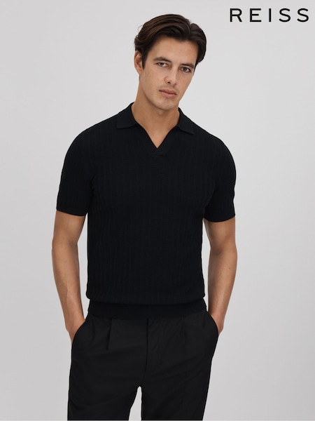 Negru - Cămașă texturată din modal cu guler deschis Reiss Mickey Blend (Q91919) | 809 LEI