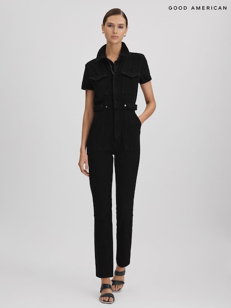 Good American Black Denim Jumpsuit (Q91954) | ₪885