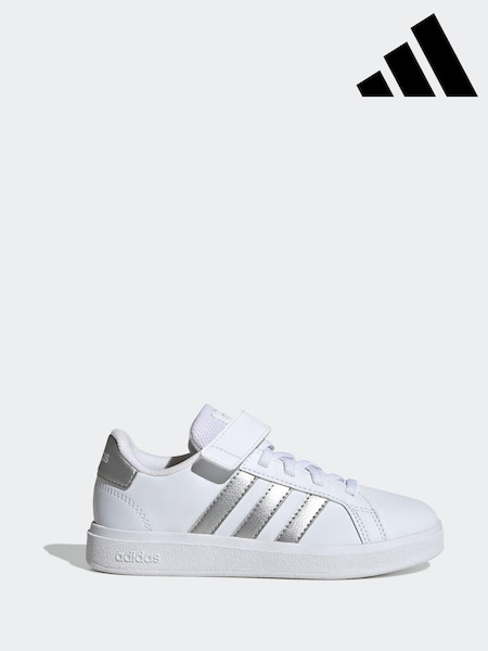 adidas White Grand Court Elastic Lace and Top Strap Trainers (Q91966) | INR 4,300