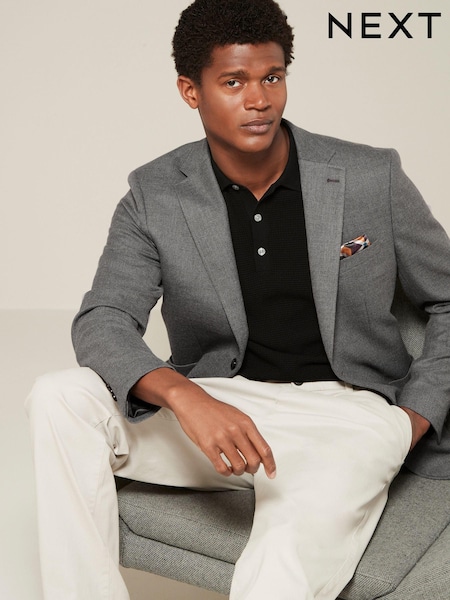 Grey Regular Fit Textured Smart Blazer (Q92006) | AED346