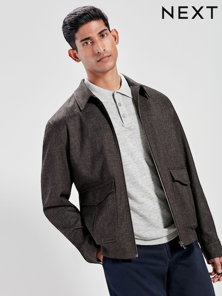 Brown Smart Textured Blouson Jacket (Q92009) | €12