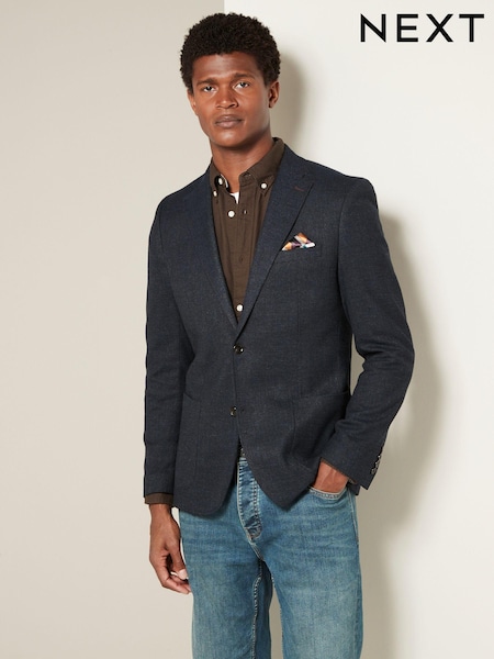 Navy Blue Regular Fit Textured Smart Blazer (Q92011) | 391 QAR
