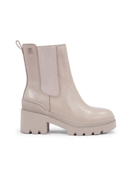 Tommy Hilfiger Cream Leather Mid Heel Boots (Q92192) | €108
