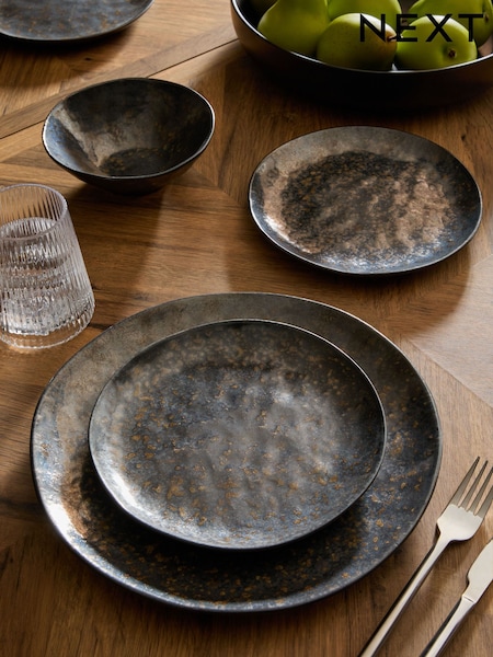 12 Piece Black Harrogate Reactive Glaze Dinner Set (Q92237) | €96