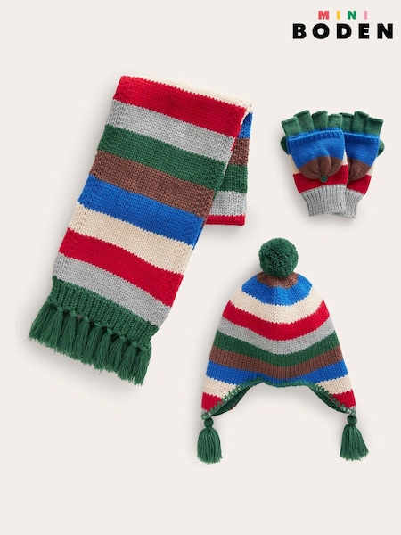 Boden Green Striped Knitted Hat and Scarf Set (Q92475) | AED46 - AED53