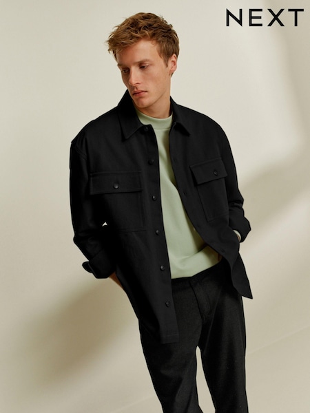 Black Twin Pocket Cotton Shacket Overshirt (Q92728) | €27