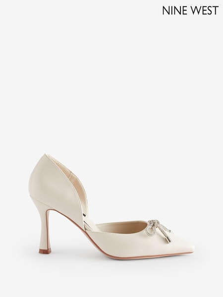 Nine West Womens 'Mangie' Spool Heel Evening White Shoes with Bow Detail (Q92761) | AED174