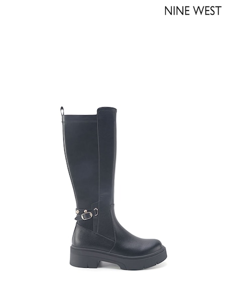 Nine West Womens 'Forlove' Flat Lug Sole Knee High Black Boots (Q92794) | €61