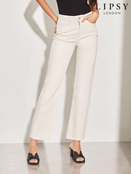 Lipsy Ecru Cream High Waist Crop Wide Leg Jeans (Q92830) | €26