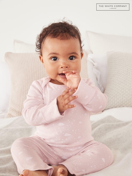 The White Company Pink 100% Cotton Cloud Print Sleepsuit (Q92848) | €24