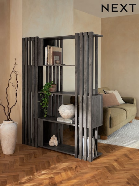 Dark Slatted Mango Wood Effect Shelf (Q92894) | €260