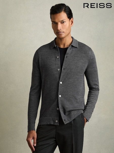 Derby Grey Marl - Reiss Forbes Merino Wool Button-through Cardigan (Q92971) | €186