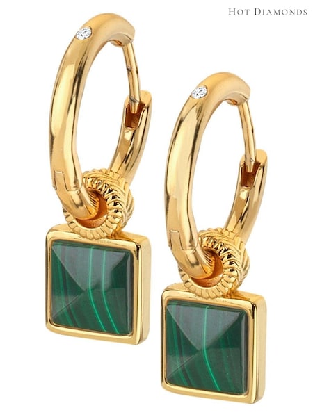 Hot Diamonds X JJ Gold Tone Revive Malachite Square Earrings (Q92994) | AED641