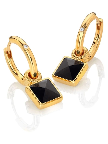 Hot Diamonds X JJ Gold Tone Onyx Earrings (Q93043) | AED699