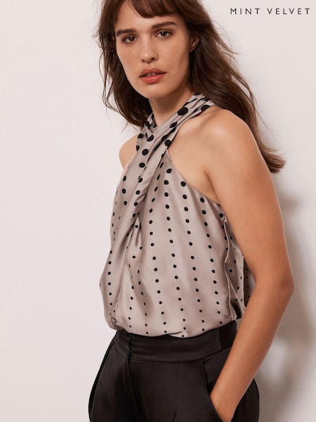 Mint Velvet Cream Monochrome Polka Dot Top (Q93138) | €43