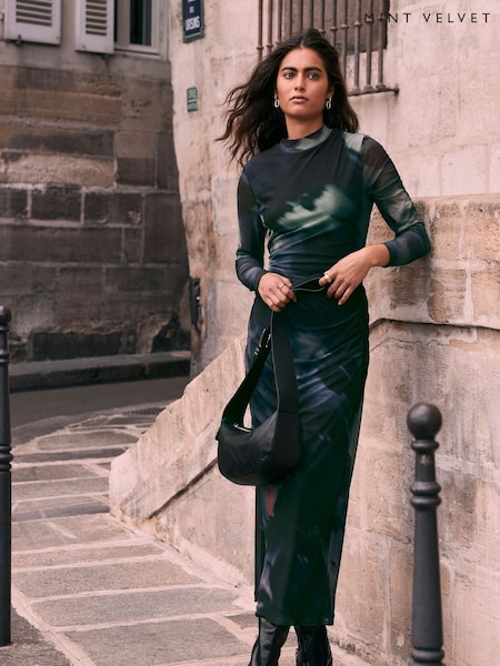 Mint Velvet Black Print Mesh Midi Dress (Q93212) | €39