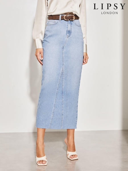 Albastru decolorat - Fustă maxi cu talie înaltă Lipsy Denim (Q93230) | 159 LEI