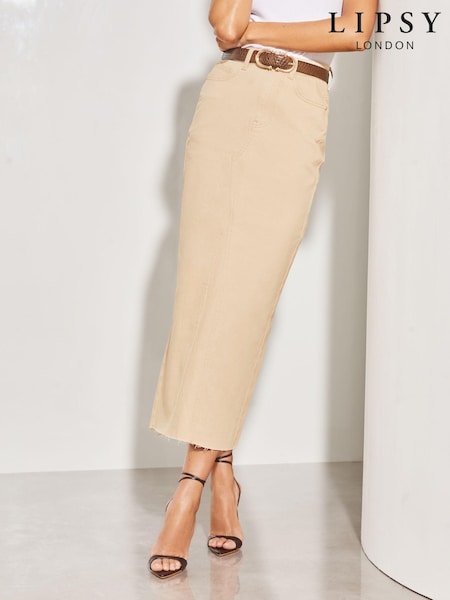 Lipsy Stone Denim High Waist Maxi Skirt (Q93231) | €37