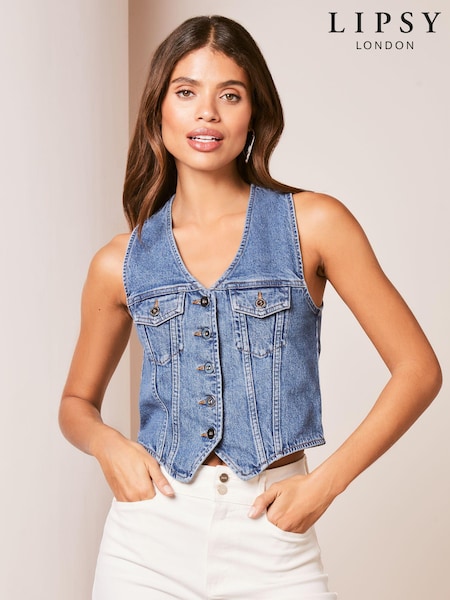 Lipsy Blue Denim Button Through Waistcoat (Q93270) | €10