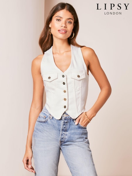 Белый - Lipsy Denim Button Through Waistcoat (Q93271) | €10