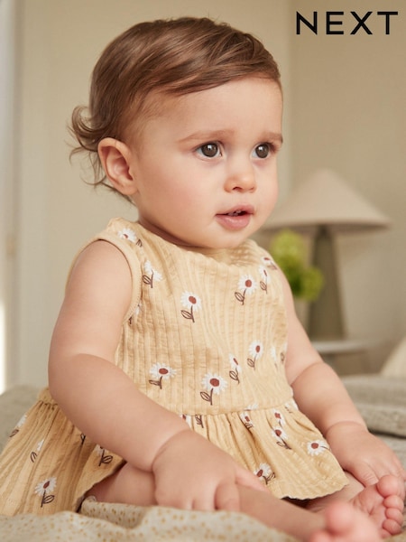 Beige Floral Baby Peplum 100% Cotton Vest and Bloomer Shorts Set 2 Piece (Q93285) | €7 - €8