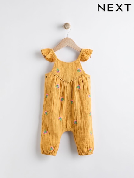 Ochre Yellow Embroidered Baby 100% Cotton Woven Jumpsuit (0mths-2yrs) (Q93310) | €7.50 - €8.50