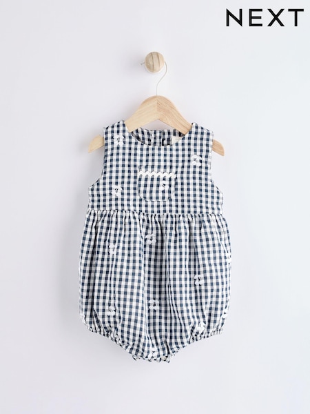 Navy Blue/White Gingham Woven Baby Bloomer Romper (0mths-2yrs) (Q93312) | €8 - €9