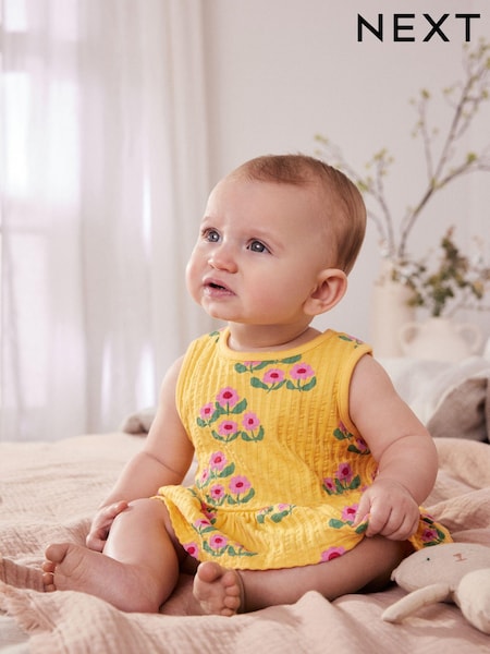 Blumenmuster, Ocker/Gelb - Baby Peplum 100% Cotton Vest and Bloomer Shorts Set 2 Piece (Q93316) | 11 € - 12 €