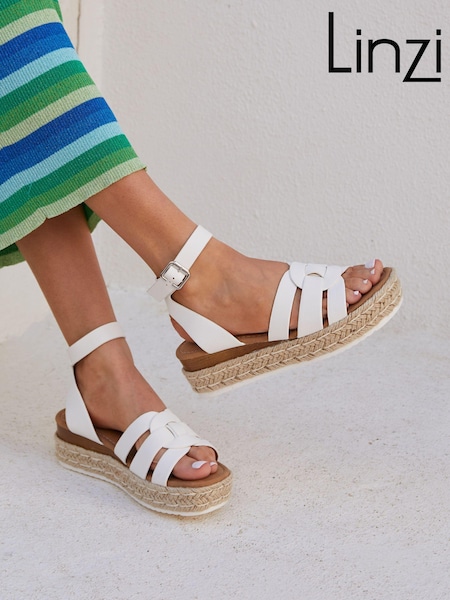 Linzi White Dakota Flatform Sandals With Round Interlinked Upper Design (Q93341) | €44