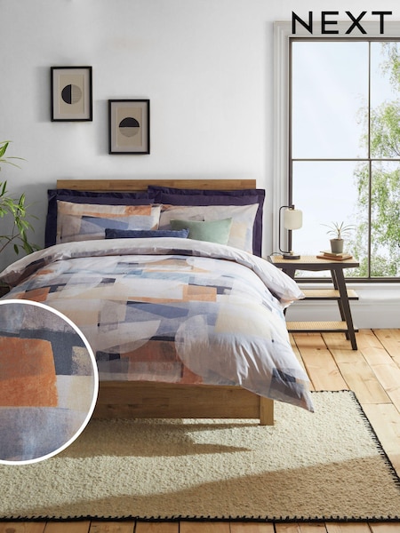 Blue Large Geometric 100% Cotton Reversible Duvet Cover and Pillowcase Set (Q93438) | € 13 - € 36