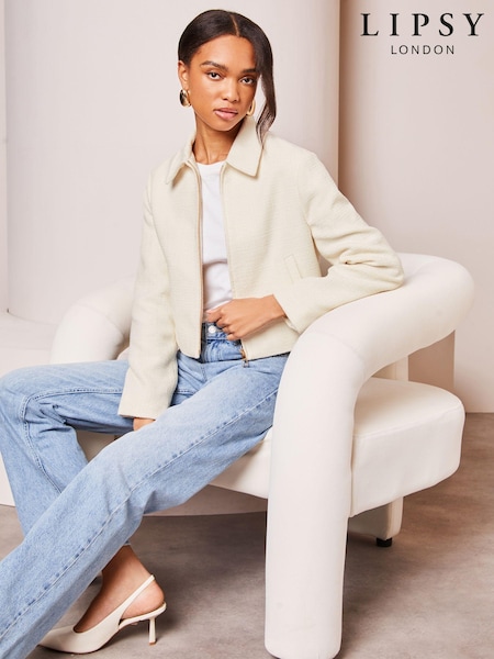 Lipsy Cream Boucle Tailored Zip Through Jacket (Q93522) | €26