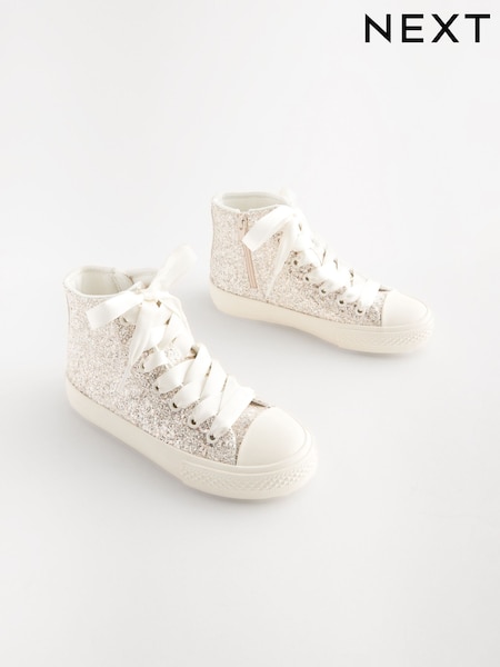 Elfenbein/Glitzer - Lace-Up High Top Trainers (Q93545) | 23 € - 30 €