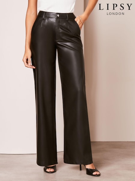 Lipsy Black Faux Leather Wide Leg Trousers (Q93547) | €19.50