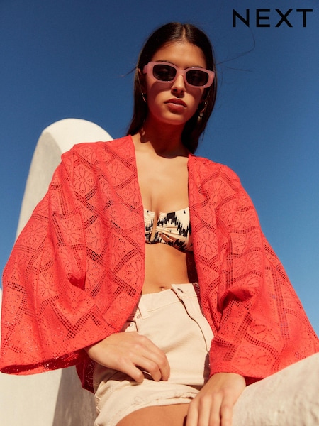 Korallenpink - Crochet Summer Cardigan (Q93564) | 7 €