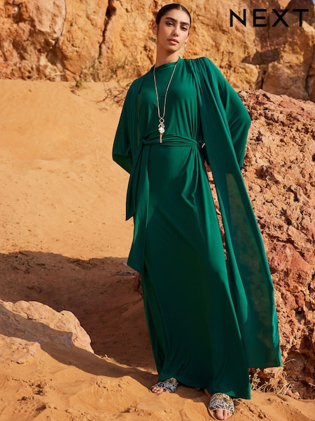 Травянисто-зеленого цвета - Long Sleeve Scarf Maxi Dress (Q93749) | €23