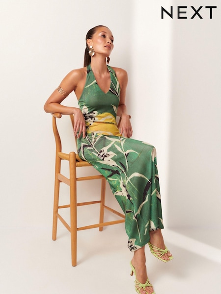 Зеленый с цветочным рисунком - Halter Neck Maxi Dress (Q93816) | €12