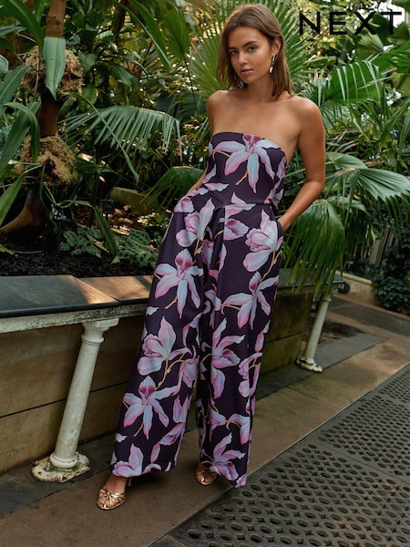 Темно-синий/розовый с цветочным рисунком - Kew Collection Bandeau Jumpsuit (Q93818) | €17