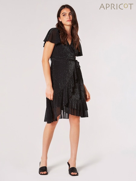 Apricot Black Angel Sleeve Wrap Sparkle Dress (Q93838) | €44