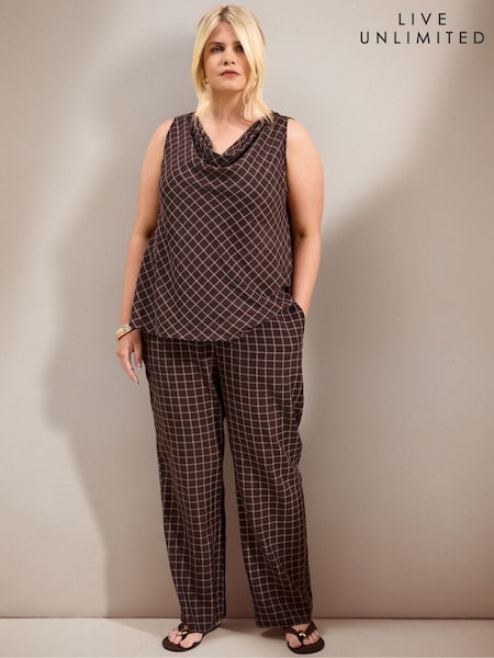 Brown - Live Unlimited Check Sleeveless Tunic