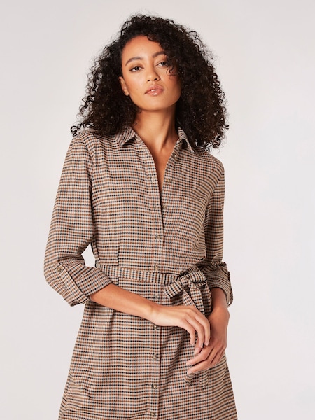 Apricot Brown Heritage Check Tie Shirt Dress (Q93883) | €25