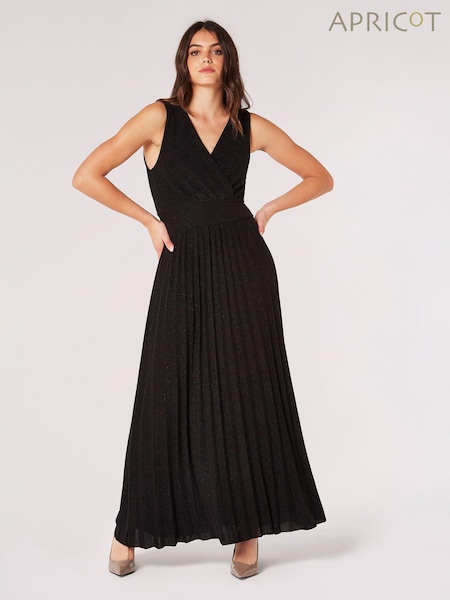 Apricot Black Sparkle Pleated Maxi Dress (Q93889) | €37