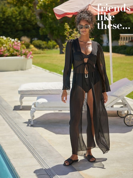 Friends Like These Black Kaftan Maxi With Belt (Q94065) | €26