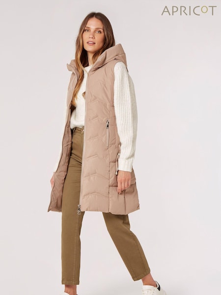 Apricot Natural Eyelet Detail Puffer Hood Gilet (Q94085) | €58