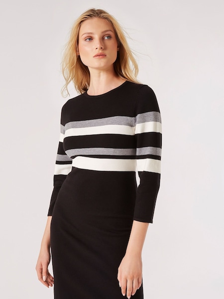 Apricot Black Stripe Knitted Dress (Q94113) | €21