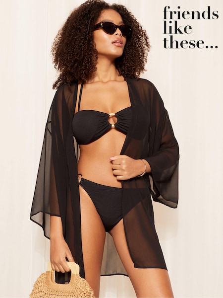 Negru - Friends Like These mini caftan kimono cu centură (Q94169) | 142 LEI