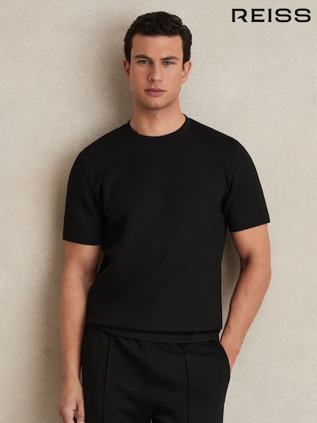 أسود - Reiss Bradley Interlock Jersey Crew Neck T-shirt (Q94189) | ‏41 د.ك.‏