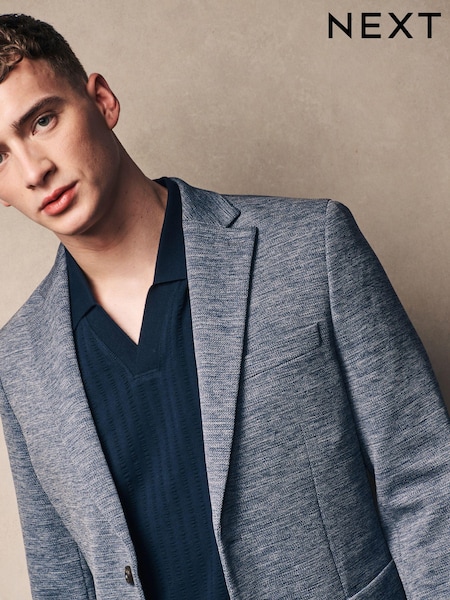Blue Motionflex Stretch Textured Jersey Blazer (Q94215) | AED260